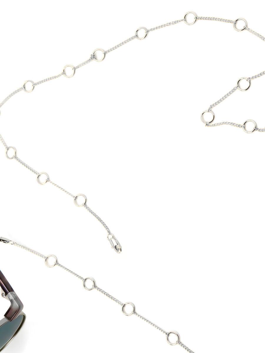 Silver eyewear chain with evenly spaced round details
