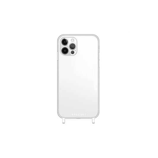 A clear, transparent protective phone case with grips, shown from the back on a solid white background. 