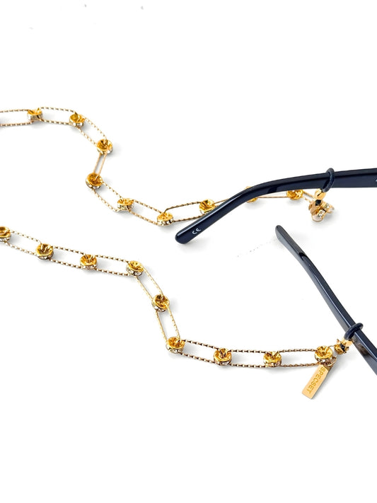 Gold eyewear chain with clear Swarovski crystals from stainless steel – FLARE by SPECSET