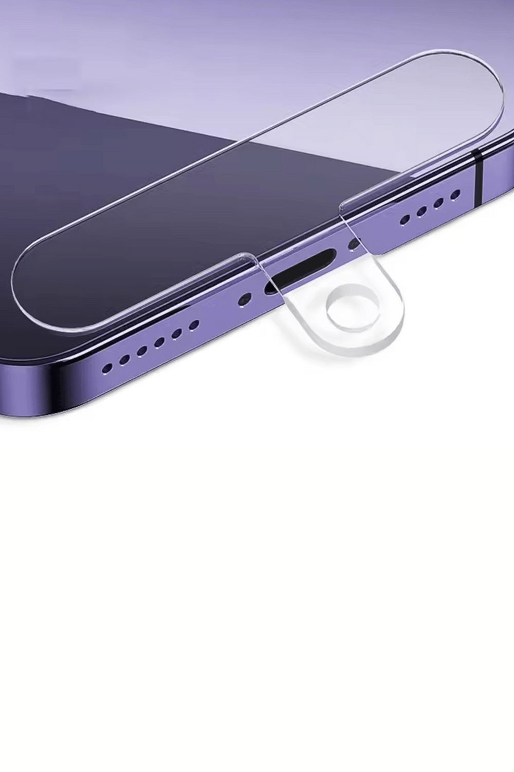 Smartphone with a clear screen protector on a white background