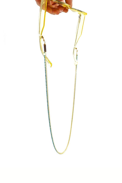 GLORIOUS GOLD - BLUE Zircon Crystals Eyewear Chain | SPECSET