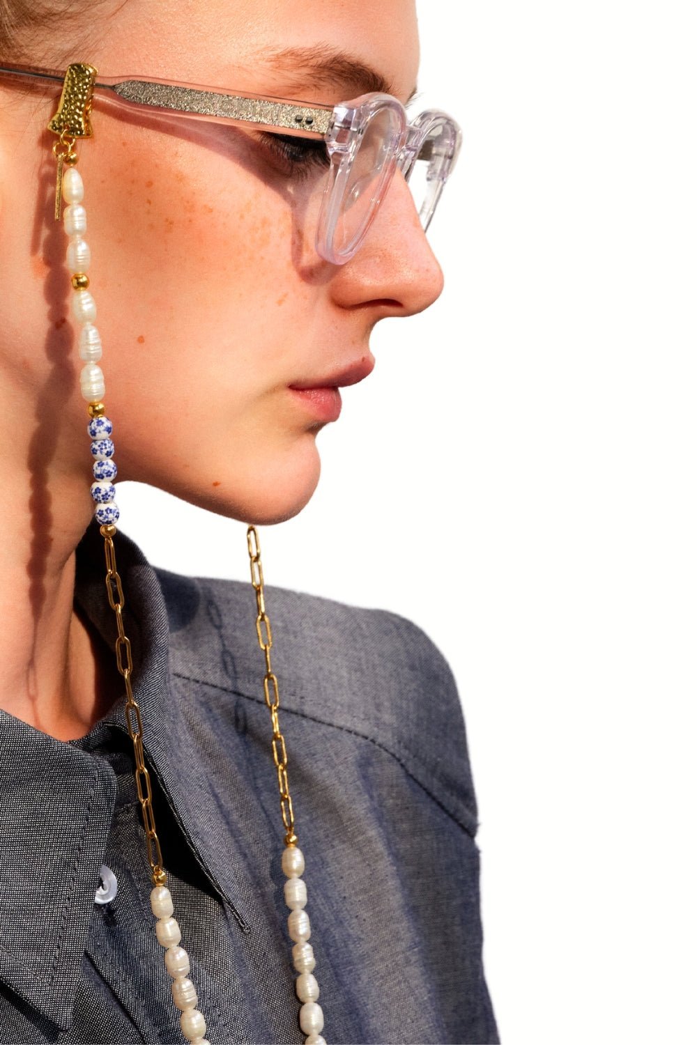 GREEK PEEK - Freshwater Pearls GOLD Eyewear Chain  | SPECSET