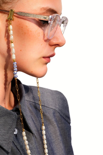 GREEK PEEK - Freshwater Pearls GOLD Eyewear Chain  | SPECSET