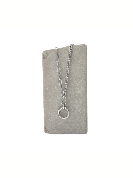 Unisex stainless steel glasses lanyard featuring double ball chain and paperclip chain design