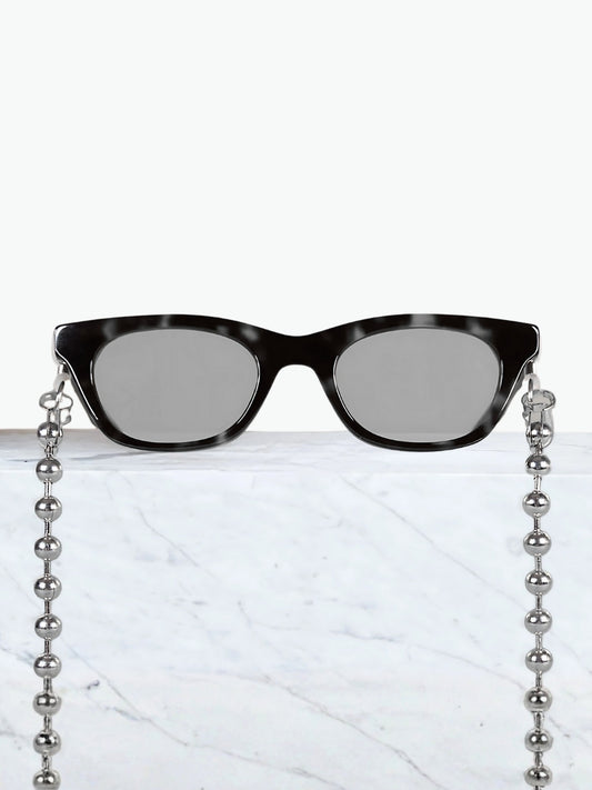 Minimal chunky ball eyewear chain worn with sunglasses – unisex design by SPECSET