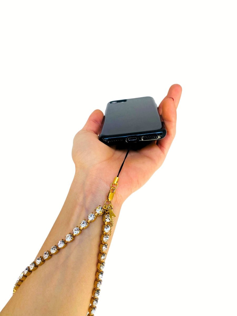 SHINY - GOLD Crystals Personalized Wrist Phone Chain | SPECSET