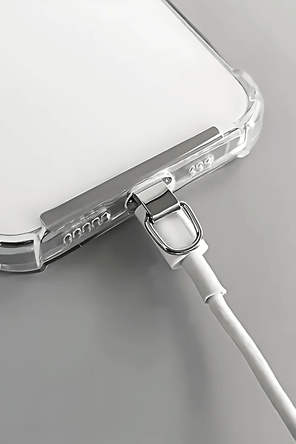 Phone case with a lanyard attachment on a gray background