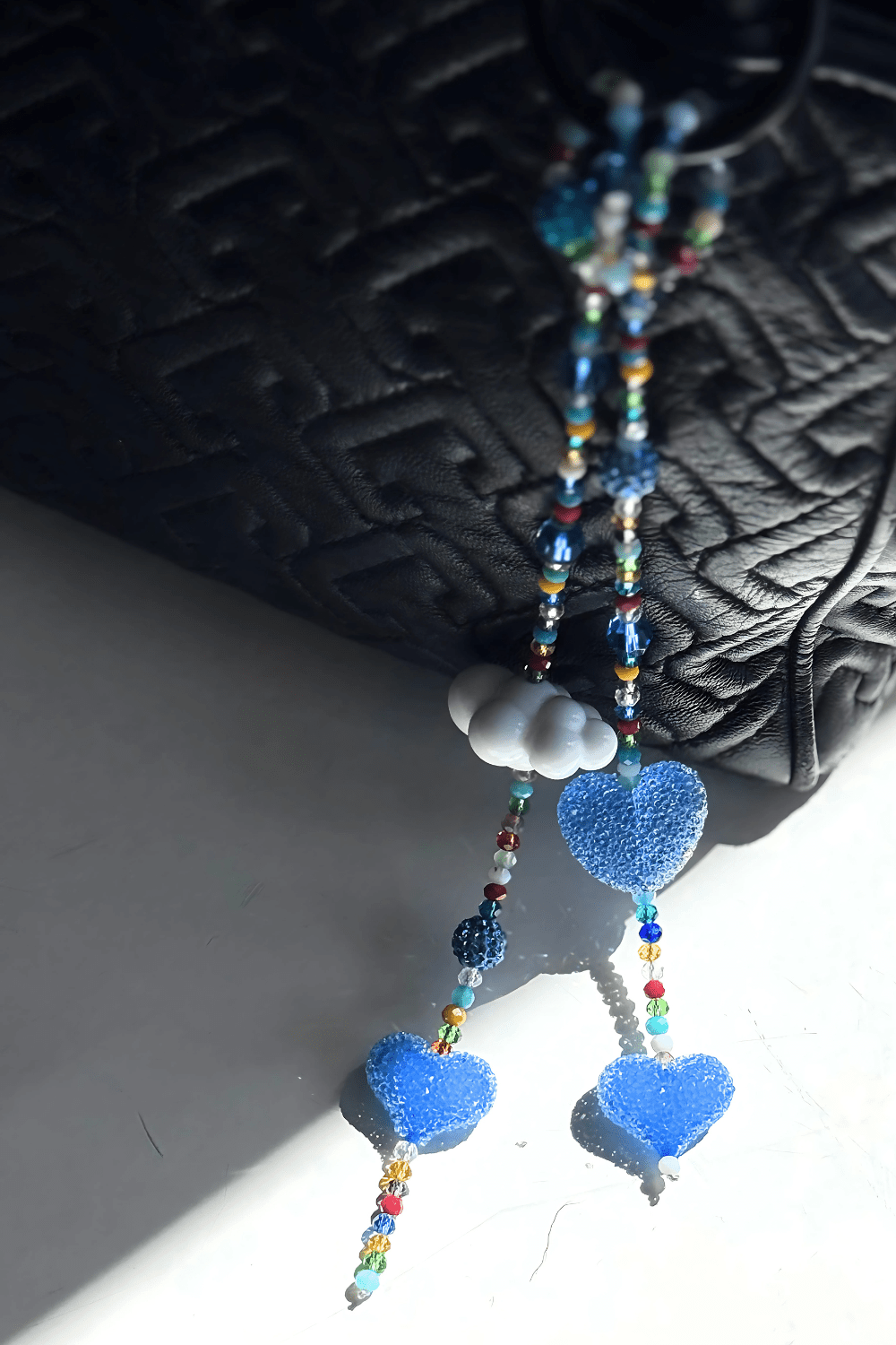 Handmade kawaii crystal heart charm for purse or backpack.