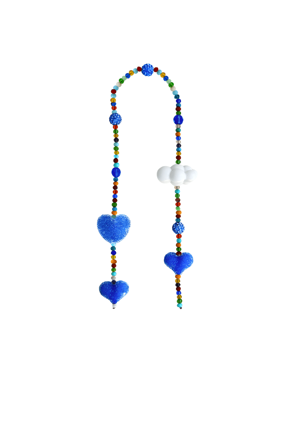 Multicolor beaded handbag accessory with crystal heart.