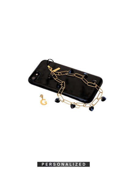 TRUE LOVE - GOLD Blue Heart Crystals Phone Chain | SPECSET
