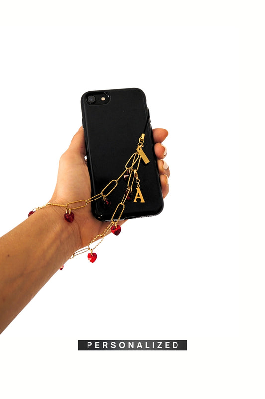 TRUE LOVE - GOLD Ruby Heart Crystals Phone Chain | SPECSET