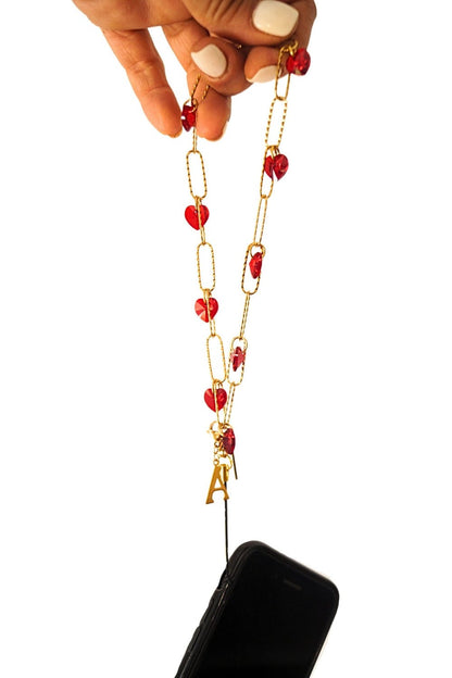 TRUE LOVE - GOLD Ruby Heart Crystals Phone Chain | SPECSET