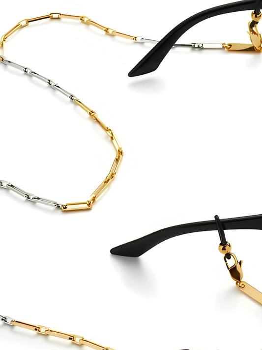 Close-up of two-tone paperclip eyewear chain in gold and silver from surgical steel – SPECSET Interink